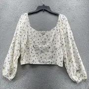 American Eagle Top Womens Large Boho Peasant Blouse Purple Floral Smocked NEW