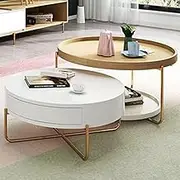 EKDJSN Coffee Table Set of 2, Nesting Table with Hidden Storage Drawer, Center Table with Double-Layer Storage Design, No Installation Required, for Living Room, Bedroom(Green)