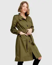 [Belle & Bloom] Carlisle Button Front Trench Coat - Military