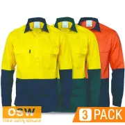 3 X HI VIS LONG SLEEVE CLOSED FRONT COTTON WORK ELECTRICAL ANTI-STATIC SHIRTS