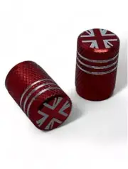 2 Red Anodised Union Jack Tyre Valve Caps