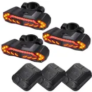 3× Smart LED Bike Turn Signal Tail Light USB Rechargeable Remote Control 6 Modes