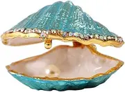 [H&D Hyaline&Dora] H&D HYALINE & DORA Metal Glass Trinket Box Ring Holder Small Seashell Figurine Collectible Table Centerpiece (pearl mussel)