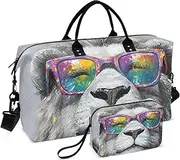 [YXYZRMY] Cute Lion Head Travel Duffel Bag Gym Bag Sports Tote Bag with Multiple Interior Pockets Shoulder Weekender Bag for Women Men with Toiletry Bag 20.5”x 7.9”x 13.8”, Multi-Colored, one size