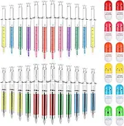 BBTO 36 Pieces Syringe Pens Bulk Nurses Gift Party Favor Retractable Fun Pill Pens Syringe Highlighters Watercolor Needle Multicolor Novelty Cna Week School Supplies Holiday Birthday Goody Bag Filler
