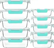 10-Pack Glass Meal Prep Containers with Lids, MCIRCO Food Storage Containers with Snap Locking Lids, Airtight Lunch Containers, Microwave, Oven, Freezer and Dishwasher, Green