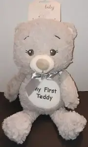 KellyToy Kelly Baby, My First Teddy Bear Plush Grey Rattle Teddy Bear