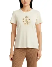 [Lauren Ralph Lauren] Beaded-Logo Jersey Tee in Natural