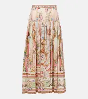 [Camilla] Camilla Gathered linen and silk maxi skirt AU 14 multicoloured