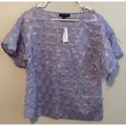 Banana Republic Purple Dotted Bell Sleeve Flutter Top Size Small