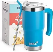 16 oz Tumbler with Straw Stainless Steel Double Wall Vacuum Insulated Coffee Cup with Lid and Handle-Reusable Travel Mug for Women, Girls(Sky Blue)