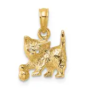 14K Yellow Gold Cat With Ball Charm
