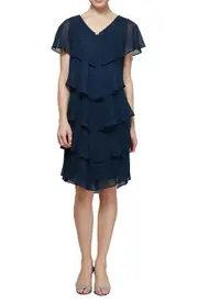 SL FASHIONS Georgette Ruffle Tiered Dress in Navy at Nordstrom, Size 18