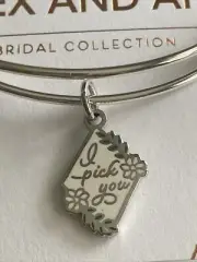 NWT Alex and Ani~Bridal "I PICK YOU" Charm Bangle Shiny Silver Bracelet w/Card