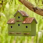 Whimsical 16.25" Birdhouse in Washed Green - Handcrafted Solid Wood Cottage