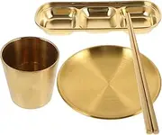 Alipis Elegant Stainless Steel Appetizer Serving Set Sauce Plate Cup Dipping Tray and Chopsticks for Occasions