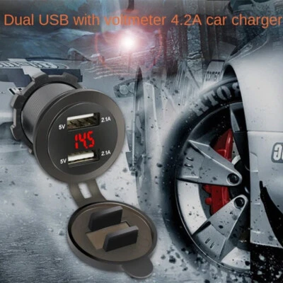 Car Dual USB Charger Splitter Power Adapter Digital Display Voltmeter Socket