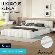 ALFORDSON Bed Frame King Size Tufted Headboard Foundation White Boucle TALMON