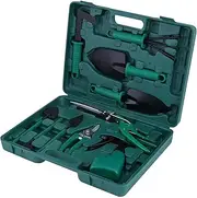 Garden Tools Set, 10 Pieces Stainless Steel Gardening Tool Set, Heavy Duty Gardening Kit with Carrying Case, Ergonomic Handle Gardening Work Set, Garden Hand Tools Gift Kit, Outdoor Tools
