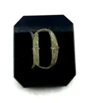 Antique Onyx Octagon Emerald Cut Stone Silver Initial "D" 14 mm x 12 mm #P518