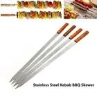 Stainless Steel Shish Kebab BBQ Skewer Flat Needle BBQ Sticker Wood Handle 22mm