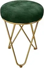 Nordic Fashion Wrought Iron Dressing Table Stool Small Round Sofa Change Shoes Stool Makeup Stool with Flannel Sponge Mat for Bedroom Furniture (Green)