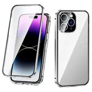 For iPhone 16 Pro Max Case Adsorption Double Sides Tempered Glass+Metal Phone Cover with Buckle