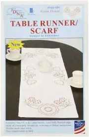 Jack Dempsey 560-594 Stamped Table Runner/Scarf, 15" x 42", Fiesta Flowers White