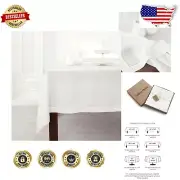 Versatile 60 x 140 Inch Linen Tablecloth - White Hemstitch for Special Occasions