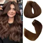 Double Weft Human Hair Extensions Machine Tied Sew In Weave Full Head 12"-28"