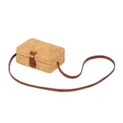 Handmade Square Rattan Bag Autumn Beach Diagonal Purse Vintage Style 19X13X7Cm