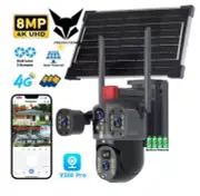 Solar Powered I Security Camera 4G | 4K Ultra HD | 8MP Triple Lens | Pan Tilt
