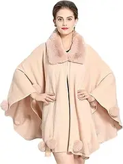 [HAMKVBPR] Women's Shawl Scarf Ladies Fur Trim Hood Cape Shawl Cloak Women Poncho Coat Top for Party and Christmas
