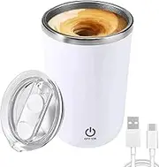 LIFEBEA Rechargeable Self Stirring Coffee Mug, 304 Stainless Steel Automatic Magnetic Mixing Cup with Lid, IPX6 Waterproof Electric Milk & Protein Powder Mixer, Food Grade, No Lump, Portable-White