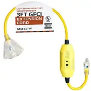 3 Foot Lighted Outdoor GFCI Extension Cord with 3 Electrical Power Outlets