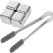 OKUMEYR 1 Set Reusable Stainless Steel Ice Cubes Non Melting Chilling Stones with Tong for Whiskey Cocktails and Beverages Easy Clean for Home and Bar