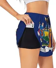 [GaxfjRu] New York Flag Print Women's Running Shorts High Waisted Running Shorts Pocket Sporty Gym Elastic Short