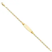 Real 14K Tri Tone Gold Valentino Daimond Cut Oval Kid Baby ID Bracelet - 6" Inch