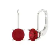 2Ct Ruby - Round Cut VVS1 - Solid Gold Drop Dangle Luxury Earrings Screw-Back