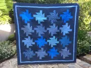Handmade patchwork Quilt. Blue starburst (#114)