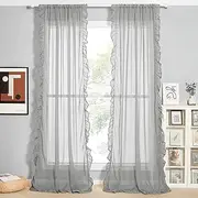 KGORGE Ruffle Curtains 84 inches 2 Panels Set, Farmhouse Linen Sheer Curtains Harsh Light Filtering Backdrop Curtains for Living Room Window Party Birthday Gift, Grey, W52 x L84 inch, 2 Pcs