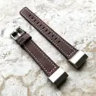 Brown Color Leather Strap Band with White Stitches for Fitbit Charge 6 5 and 4
