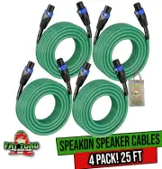 Speakon Speaker Wires | 25ft DJ Pro Audio Green PA Cords Twist Lock Connector