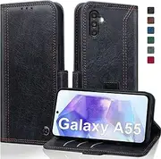 Case for Samsung Galaxy A55 5G Wallet Case Cover, Samsung A55 Phone Case Shockproof Durable PU Leather Flip Cover with Card Holder A55 Samsung Case Anti-Theft Brush Protective Case A55 Cover - Black