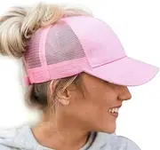 [Lvaiz] Womens Ponytail Messy High Buns Mesh Trucker Ponycaps Plain Baseball Cap Dad Hat Adjustable Size,Variy Styles and Colors