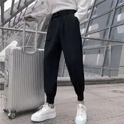 Mid Rise Plain Cropped Baggy Dress Pants Black - 2XL (34)