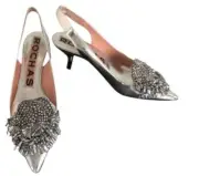 Rochas Silver Beaded Metallic Pumps Kitten Heels Sz 8 38 New