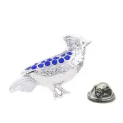 Jay Birds Pin Blue Crystals Silver Platting Lapel Pin Bird Enamel Pin Smart Bird