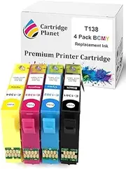 Cartridge Planet 4 Pack (1BK,1C,1M,1Y) Compatible Ink for Epson 138 T1381 T1382 T1383 T1384 for Epson NX230 NX420 NX430 NX635 WorkForce 320 325 435 525 545 60 625 630 633 645 7010 7510 7520 840 845 ..