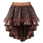 Women Steampunk Corset Dress Women Gothic Faux Leather Corset With Asymmetric Lace Skirt Set Skirt only Brown S